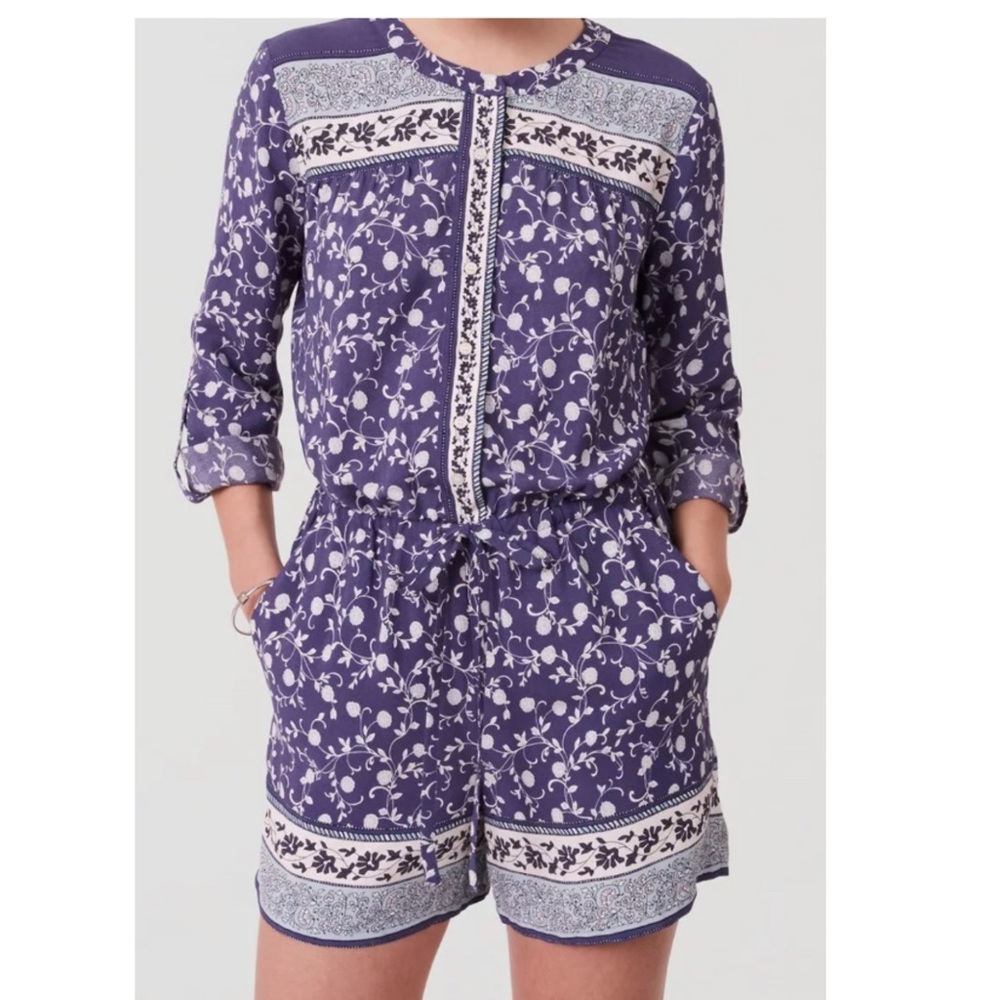 NWT Loft Blue Floral Paisley Shorts Romper XS